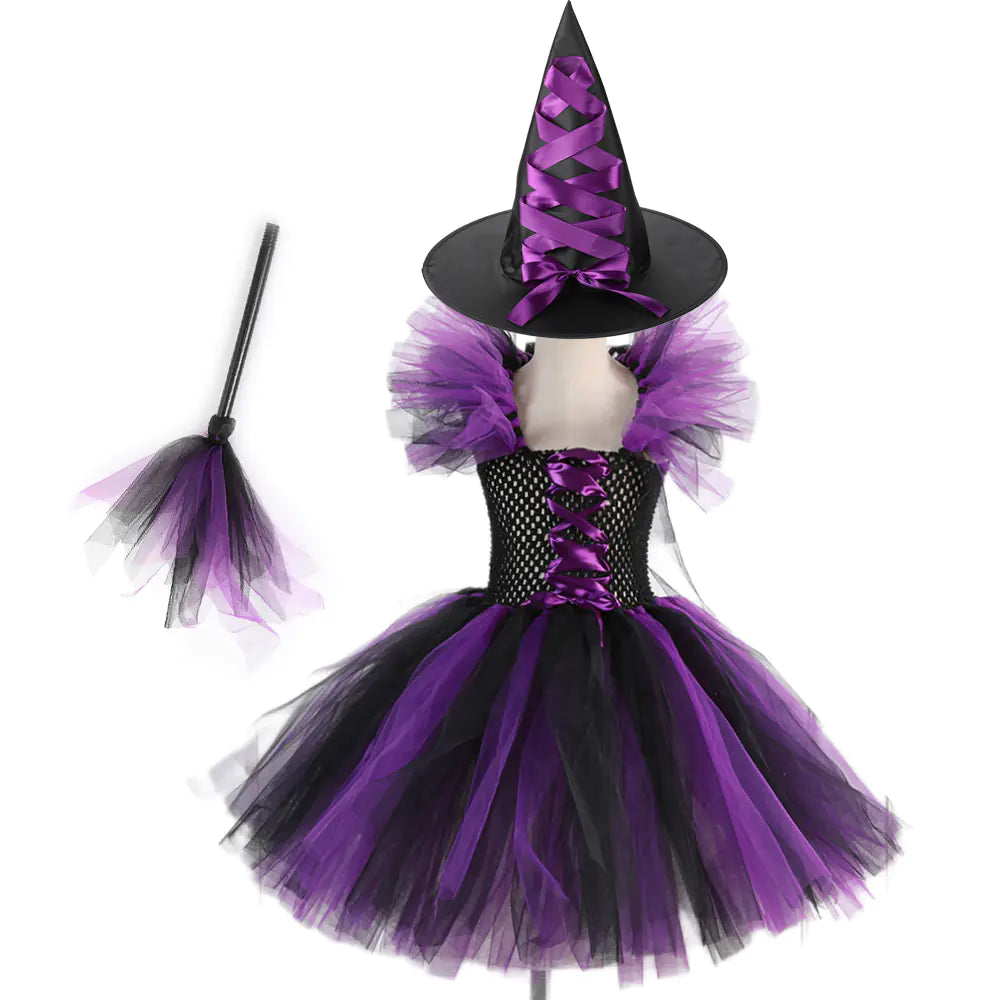 2025 Halloween Cosplay Dress with Witch Hat for Kids