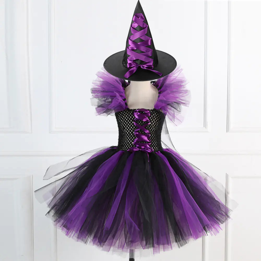 2025 Halloween Cosplay Dress with Witch Hat for Kids