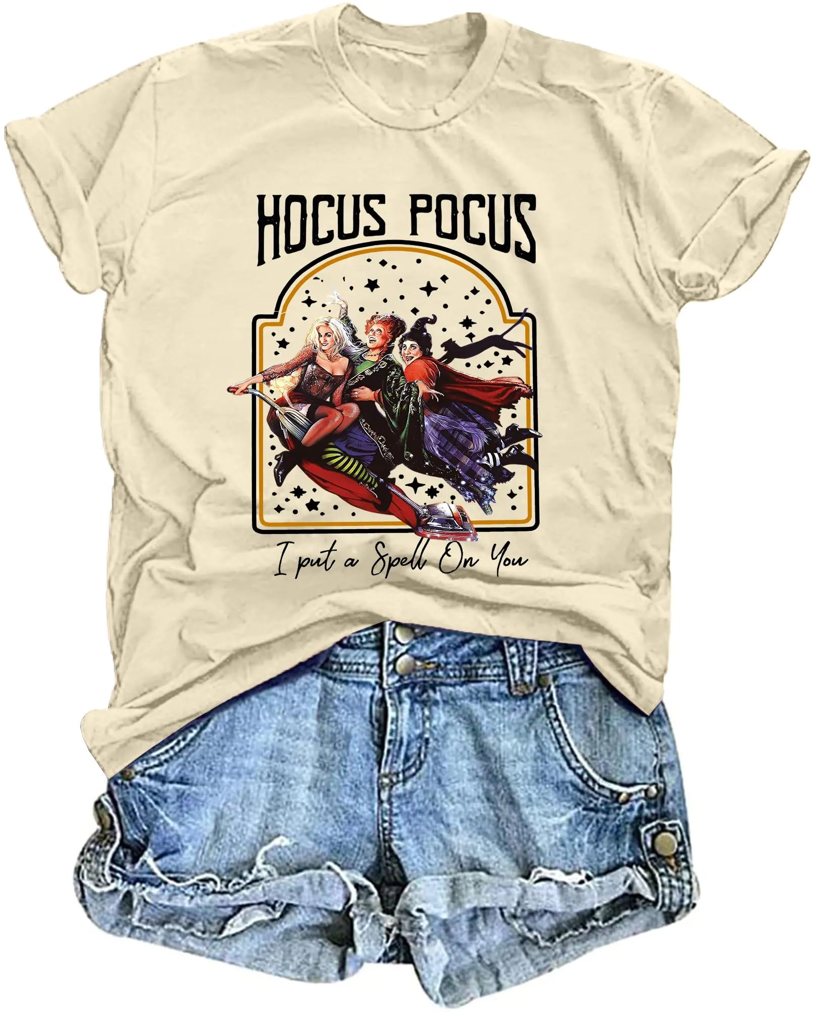 Sanderson Sister Shirts Women Halloween Shirt Tops Hocus Pocus Tshirt Casual Halloween Party Tees Cream